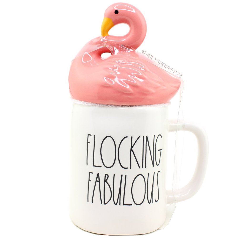 Rae Dunn "Flocking Fabulous" Flamingo Topper Ceramic Mug
